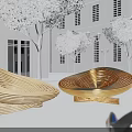 Spiral Shaped Wooden Woven Landscape Seats In Outdoor Courtyard With White Buildings And Trees
