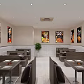 Modern Restaurant Interior With Booth Seating Dining Tables And City View Through Windows