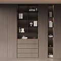 Modern Wooden Bookcase Design With Open Shelves Drawers And Decorative Items