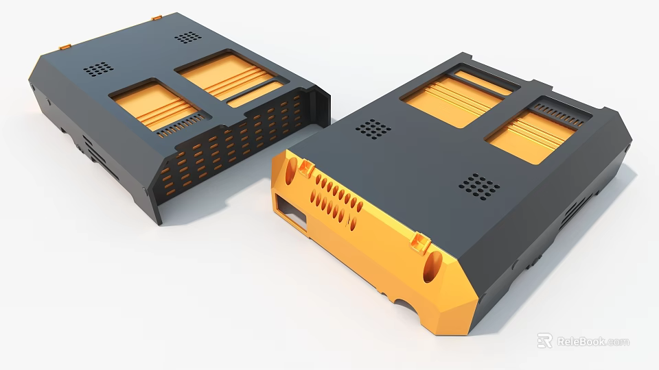 Industrial Equipment Cases With Gray And Yellow Design Featuring Ventilation Holes And Slots 3d model 