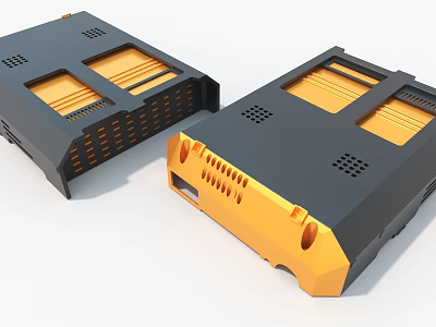 Industrial Equipment Cases With Gray And Yellow Design Featuring Ventilation Holes And Slots 3d model