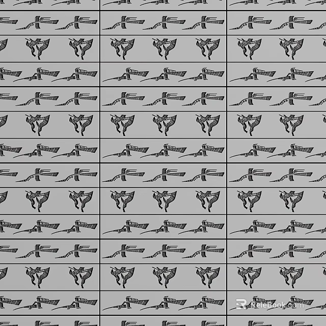 Repeating Black and White Patterned Decorative Components with Symmetrical Design Elements 3d model 