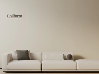 Poliform White Three Seater Sofa With Grey Cushion And Round Pillow On Beige Wall 3d model