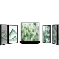 Curved Light Boxes With Green Mountain And Bamboo Forest Patterns On Black Background 3d model