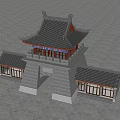 Chinese-style ancient building city gate tower 3d model