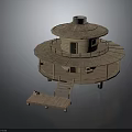 Circular Wooden Two Story Cabin Featuring Conical Roof Terrace Staircase And Small Window