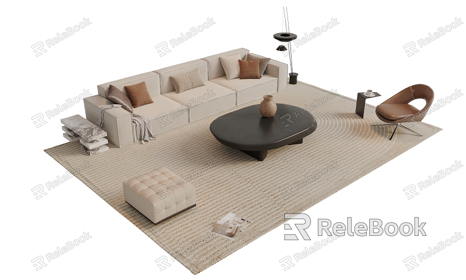 Modern Sofa Coffee Table Combination Decorations Ornaments Single Casual Chair Multi-person Sofa Side Carpet model