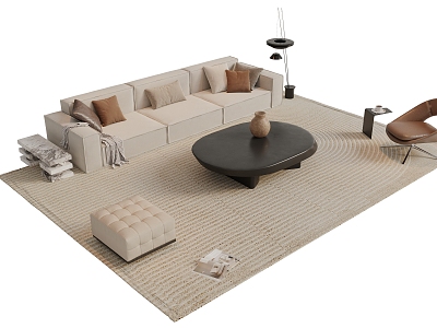 Modern Sofa Coffee Table Combination Decorations Ornaments Single Casual Chair Multi-person Sofa Side Carpet model