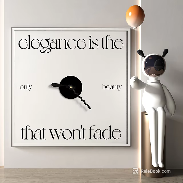 Elegance Is The Only Beauty That Wont Fade Wall Art With White Figurine Decor 3d model 