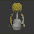 Metallic Helmet With Yellow Feather Top Side Structures And Red Dots