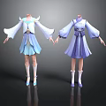 Traditional Style Blue Purple And White Clothing With Flowing Sleeves For Daily Wear