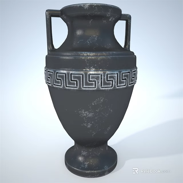 Black Ceramic Vase With Two Handles And Greek Key Pattern Classic Design 3d model