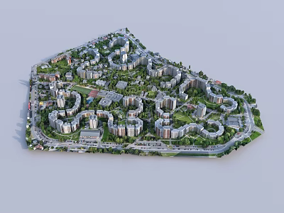 Aerial Planning of Modern Residential Community With Curved Roads Green Spaces And Building Layout 3d model
