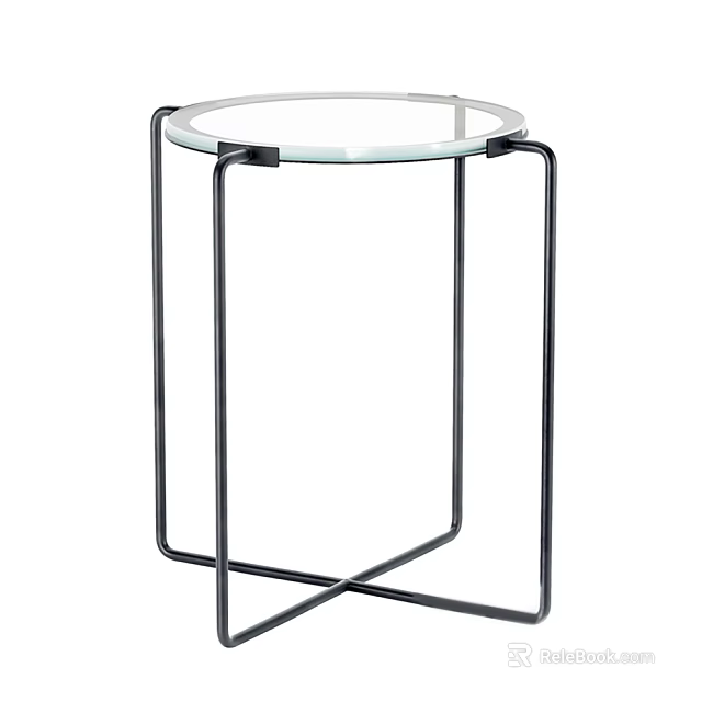 Modern Minimalist Side Table with Round Glass Top and Black Metal Frame Living Room Decor 3d model 