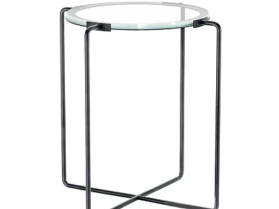 Modern Minimalist Side Table with Round Glass Top and Black Metal Frame Living Room Decor 3d model