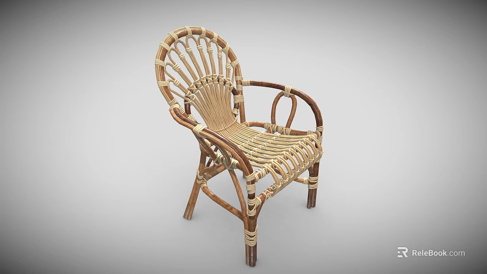 Handcrafted Rattan Outdoor Chair With Woven Seat Backrest And Curved Armrest Design 3d model 