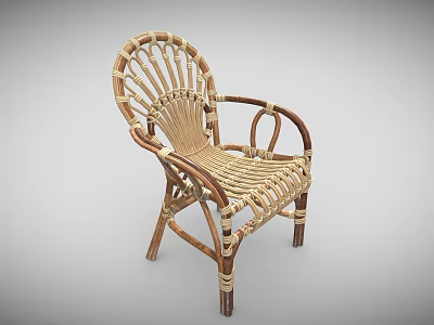 Handcrafted Rattan Outdoor Chair With Woven Seat Backrest And Curved Armrest Design 3d model