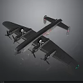 Black 3D Aerospace Bomber Model With Four Propellers And Wing Emblems