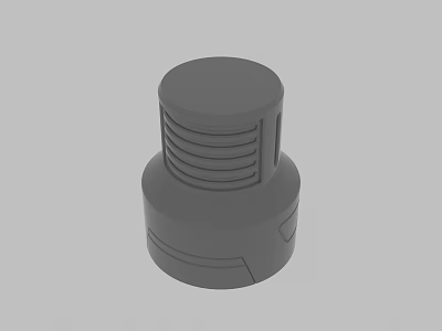 Gray Cylindrical 3D Mechanical Component With Ribbed Top And Grooved Base 3d model