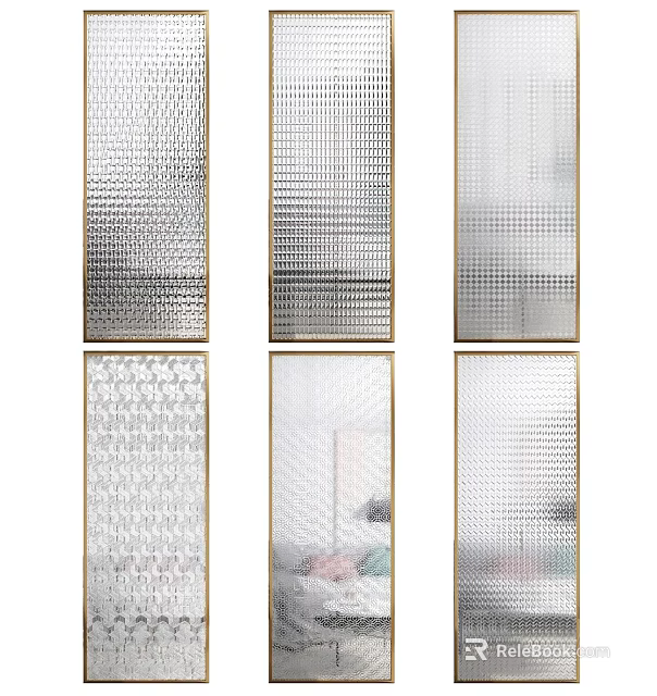 Decorative Glass Room Dividers With Various Textures And Gold Frames For Interior 3d model