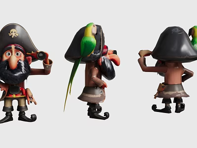 Game Movie Character Pirate Action Figures With Skull Cap Telescope Parrot And Different Poses 3d model