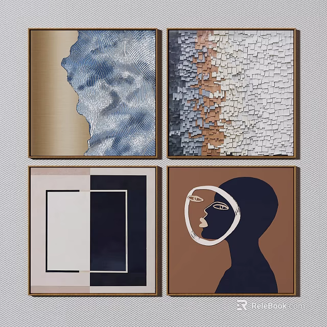 Abstract Decorative Paintings With Geometric Patterns And Abstract Face Silhouette 3d model