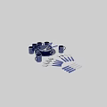 Complete Blue Tableware Set With Mugs Bowls Plates Spoons Forks And Knives