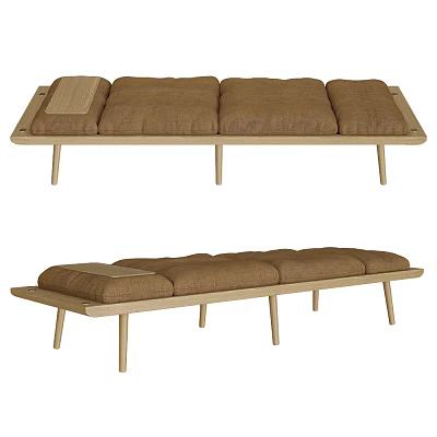 Minimalist Leisure Chair With Wooden Frame Multiple Brown Upholstered Cushions And Slim Legs 3d model