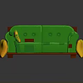 Stylish Green Sofa With Button Tufted Design Wooden Frame And Yellow Cushions