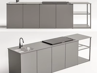 Modern Kitchen Interior Featuring Sleek Cabinets Countertop Sink And Open Shelves 3d model