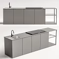 Modern Kitchen Interior Featuring Sleek Cabinets Countertop Sink And Open Shelves