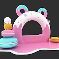 Pink Donut Arch With Macarons Ice Cream And Melting Frosting Base