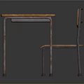 Vintage Wooden Table And Metal Chair Furniture Set For Home Use