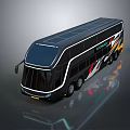Futuristic Double Decker Bus With Sleek Body Colorful Stripes And Black Roof