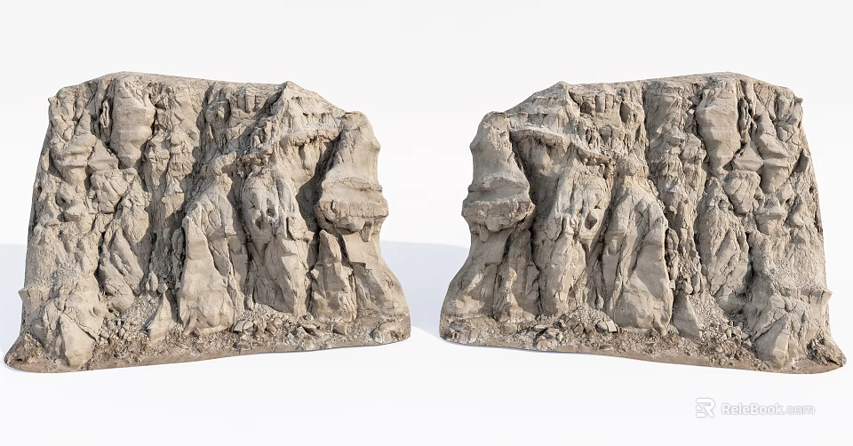 Natural Textured Stone And Wood Symmetrical Decorative Structure Design Elements 3d model