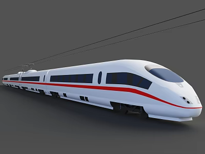 Modern White High Speed Train With Red Stripe And Streamlined Front Design 3d model