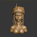 Golden Game Movie Character Sculpture With Mechanical Helmet Female Upper Body Shiny Surface