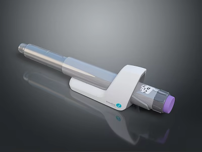 Modern Medical Injection Pen With White Body And Purple Component Design 3d model
