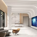 Elegant Modern Office Reception Lobby With Marble Counter Comfortable Seats And Large Digital Screen