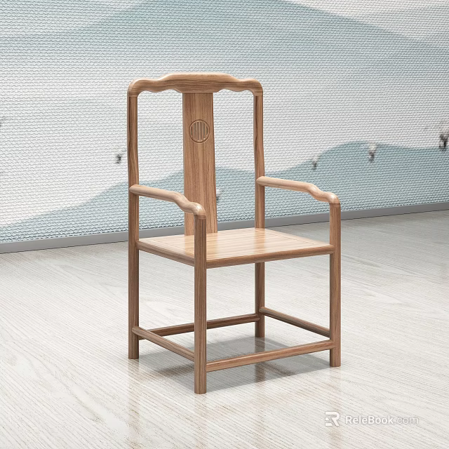 Traditional Chinese Solid Wooden Tea Table Chair with Armrests and Simple Design 3d model