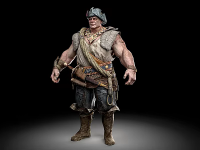 A Man With Muscular Build Wearing Fur Trimmed Outfit Headscarf And Leather Boots 3d model