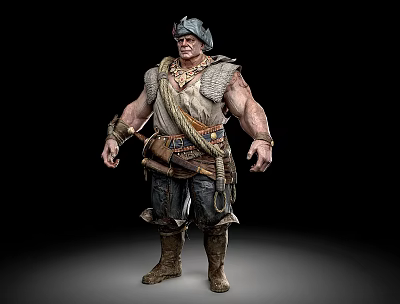 A Man With Muscular Build Wearing Fur Trimmed Outfit Headscarf And Leather Boots 3d model