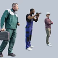 Group of workers carrying toolbox using power drill wearing safety helmet standing with arms crossed