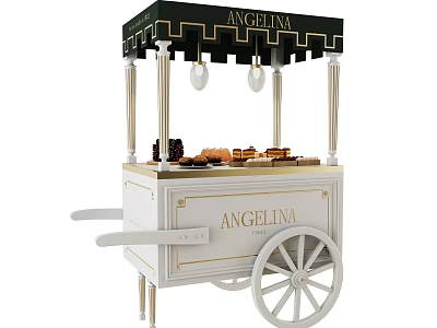 Angelina Food Cart With Black Canopy White Body Gold Accents And Pastries On Top 3d model