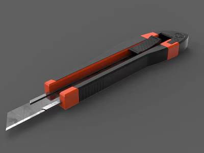 Black And Orange Utility Knife With Sharp Metal Blade And Ergonomic Handle 3d model