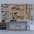 Tool Storage Cabinet Rack with Pegboard Filled Various Tools and Workbench for Organized Workshop 3d model