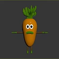 Cartoon Carrot Character With Green Leaves Eyes Mustache Arms and Legs