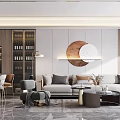 Modern Living and Dining Room Interior With Sofa Coffee Table And Round Wall Decor