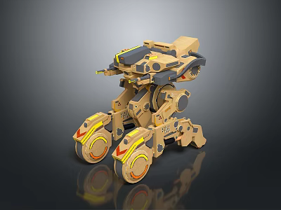 Game And Movie Character Yellow Sci Fi Mech With Tracks And Mechanical Arms 3d model