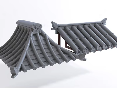 Traditional Chinese Roof Components With Curved Tiles And Decorative Eaves 3d model